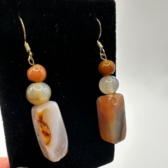 Almost 2.5" polished agate stone dangle earrings with stamped 925 hooks! - Picture 11 of 11